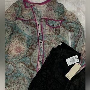 2 pc Cookie Johnson designer pants sz26 and blouse top szS by Nick & Me bundle